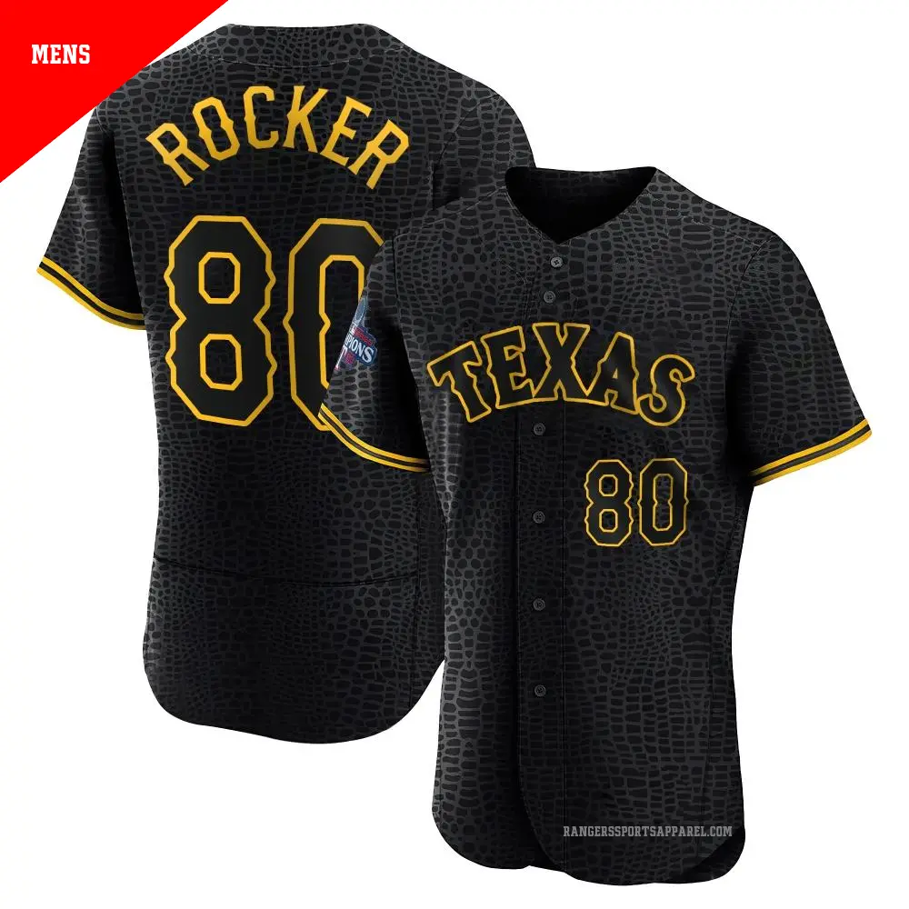 Men's ＃80 Kumar Rocker Texas Rangers Black Authentic Snake Skin City 2023 World Series Champions Jersey