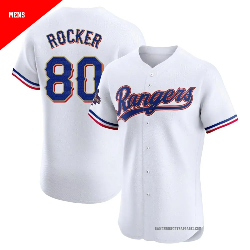 Men's ＃80 Kumar Rocker Texas Rangers Gold Elite White 2024 Collection Jersey