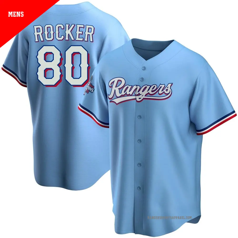 Men's ＃80 Kumar Rocker Texas Rangers Light Blue Replica Alternate 2023 World Series Champions Jersey