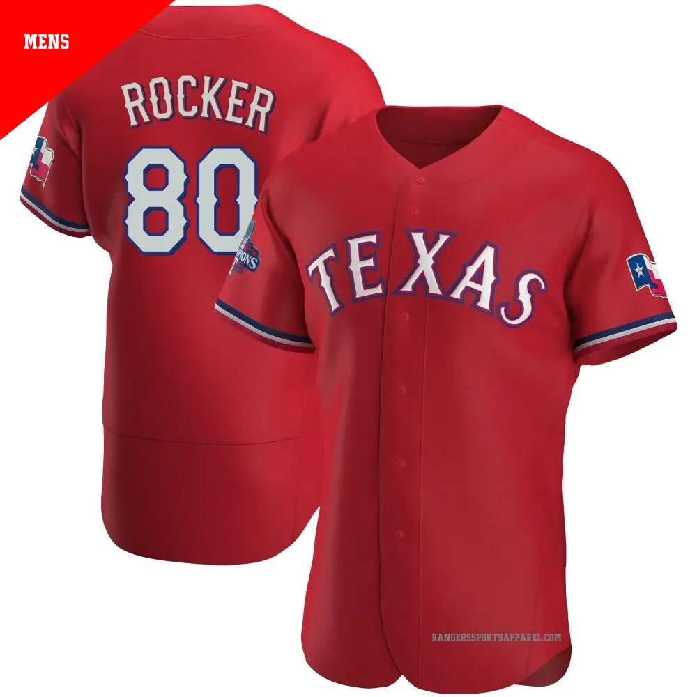 Men's ＃80 Kumar Rocker Texas Rangers Red Authentic Alternate 2023 World Series Champions Jersey