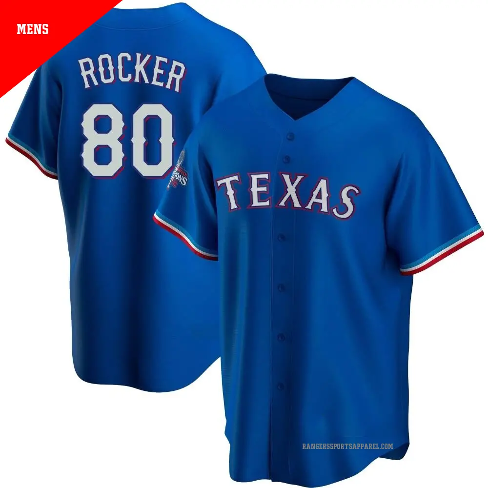 Men's ＃80 Kumar Rocker Texas Rangers Royal Replica Alternate 2023 World Series Champions Jersey