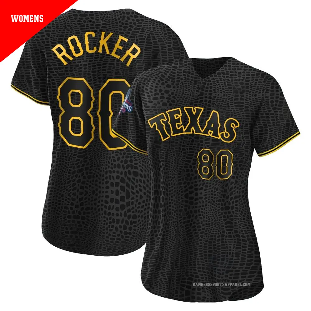 Women's ＃80 Kumar Rocker Texas Rangers Black Authentic Snake Skin City 2023 World Series Champions Jersey