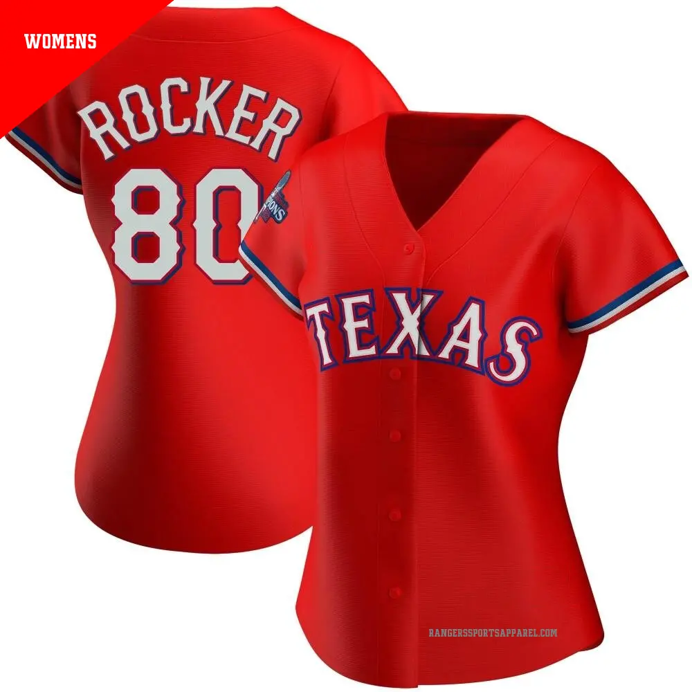 Women's ＃80 Kumar Rocker Texas Rangers Red Authentic Alternate 2023 World Series Champions Jersey