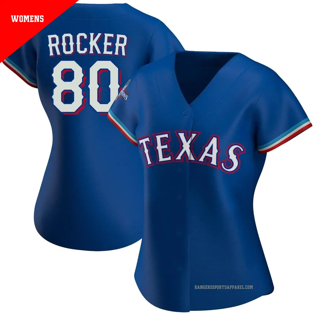 Women's ＃80 Kumar Rocker Texas Rangers Royal Authentic Alternate 2023 World Series Champions Jersey