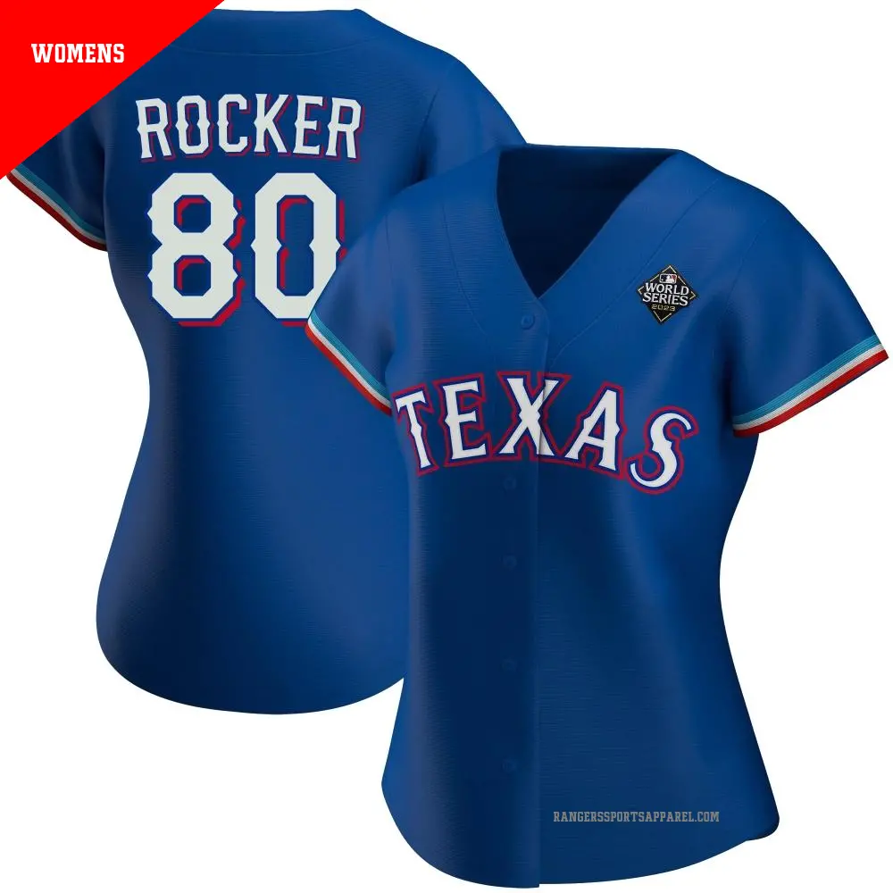 Women's ＃80 Kumar Rocker Texas Rangers Royal Replica Alternate 2023 World Series Jersey