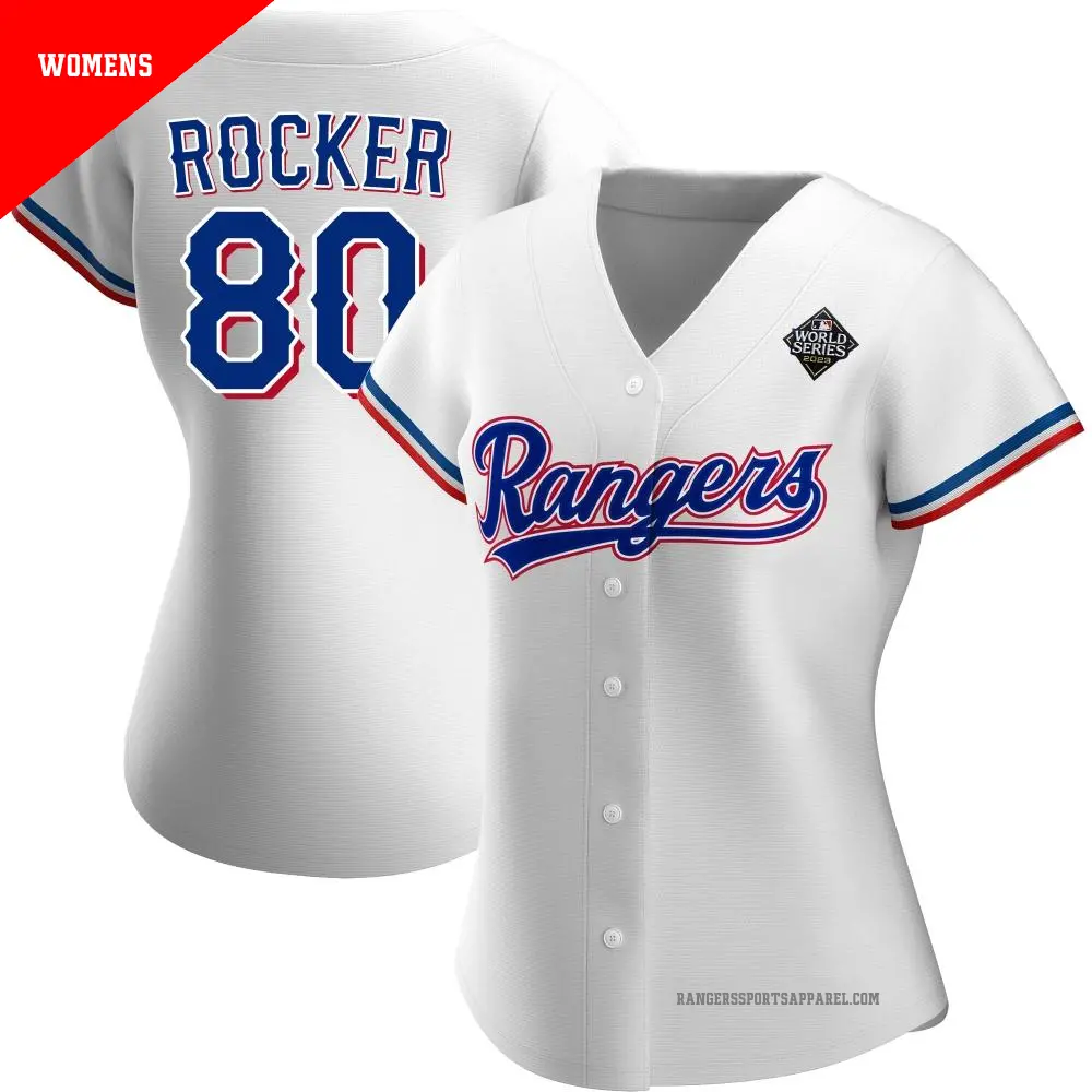 Women's ＃80 Kumar Rocker Texas Rangers White Authentic Home 2023 World Series Jersey